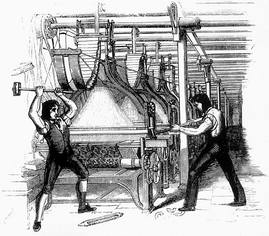 Luddites brisant un métier Jacquard, Penny Magazine, 1844